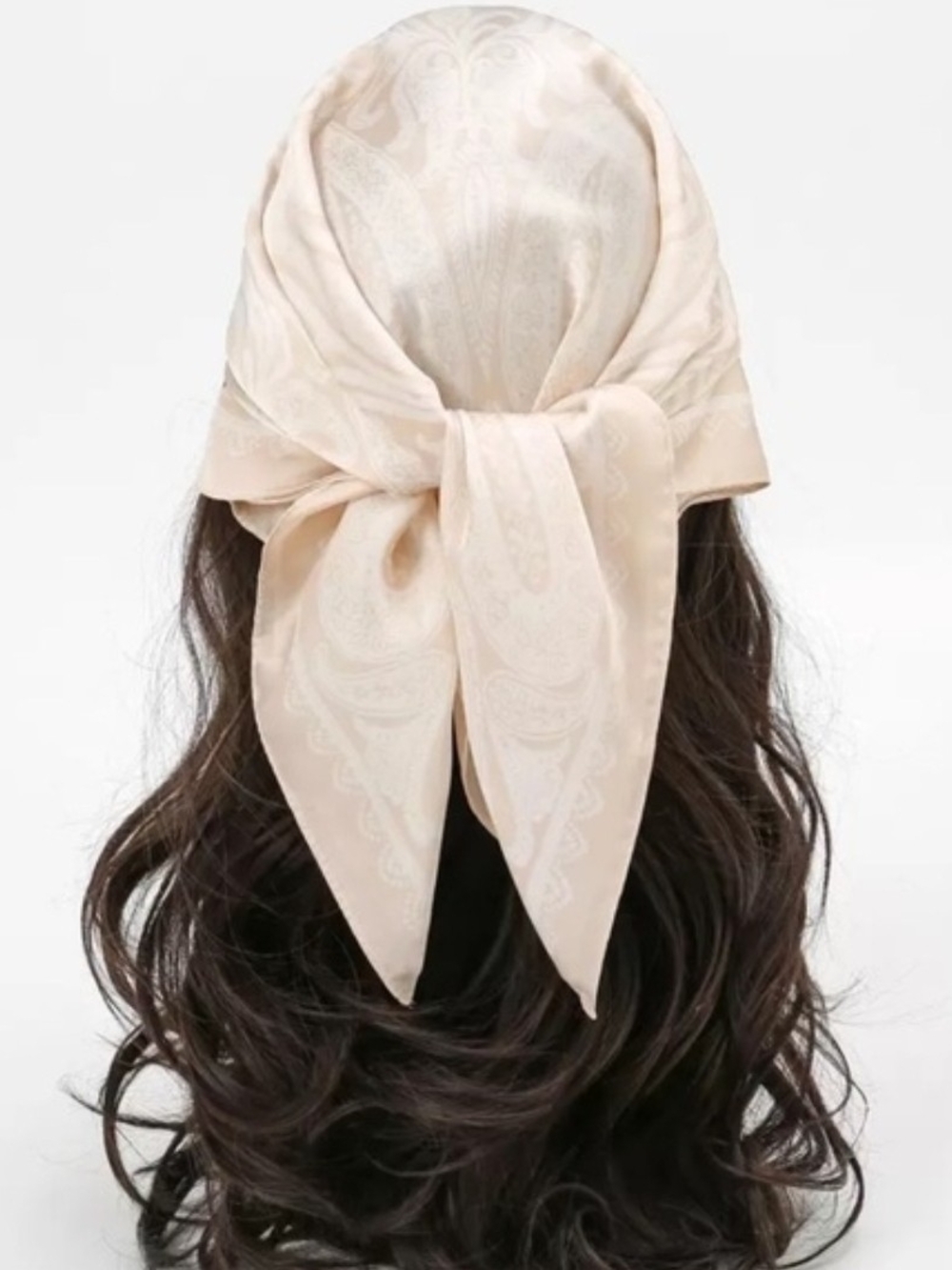 Free People Beige and Cream Paisley Silk Scarf